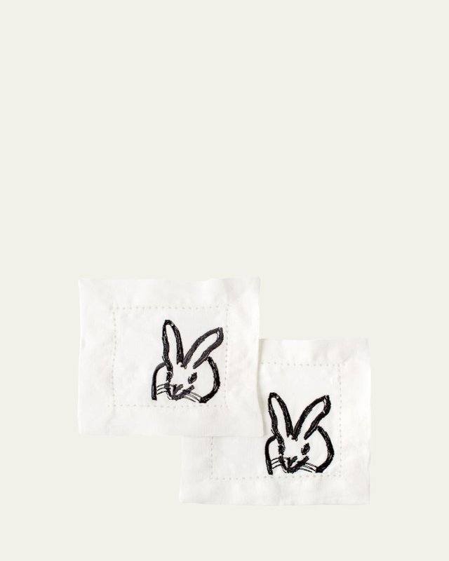 Painted Bunny Embroidered Linen Cocktail Napkins, Set of 6
